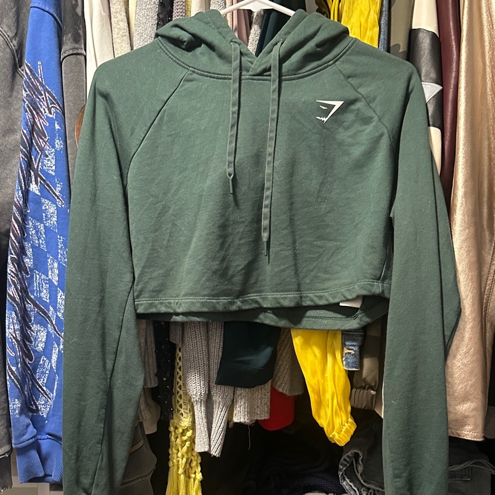 Gymshark Dark Green Cropped Hoodie with Logo